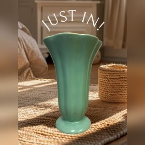 Vintage Catalina Island Descanso Green Fluted Flared Pottery Vase